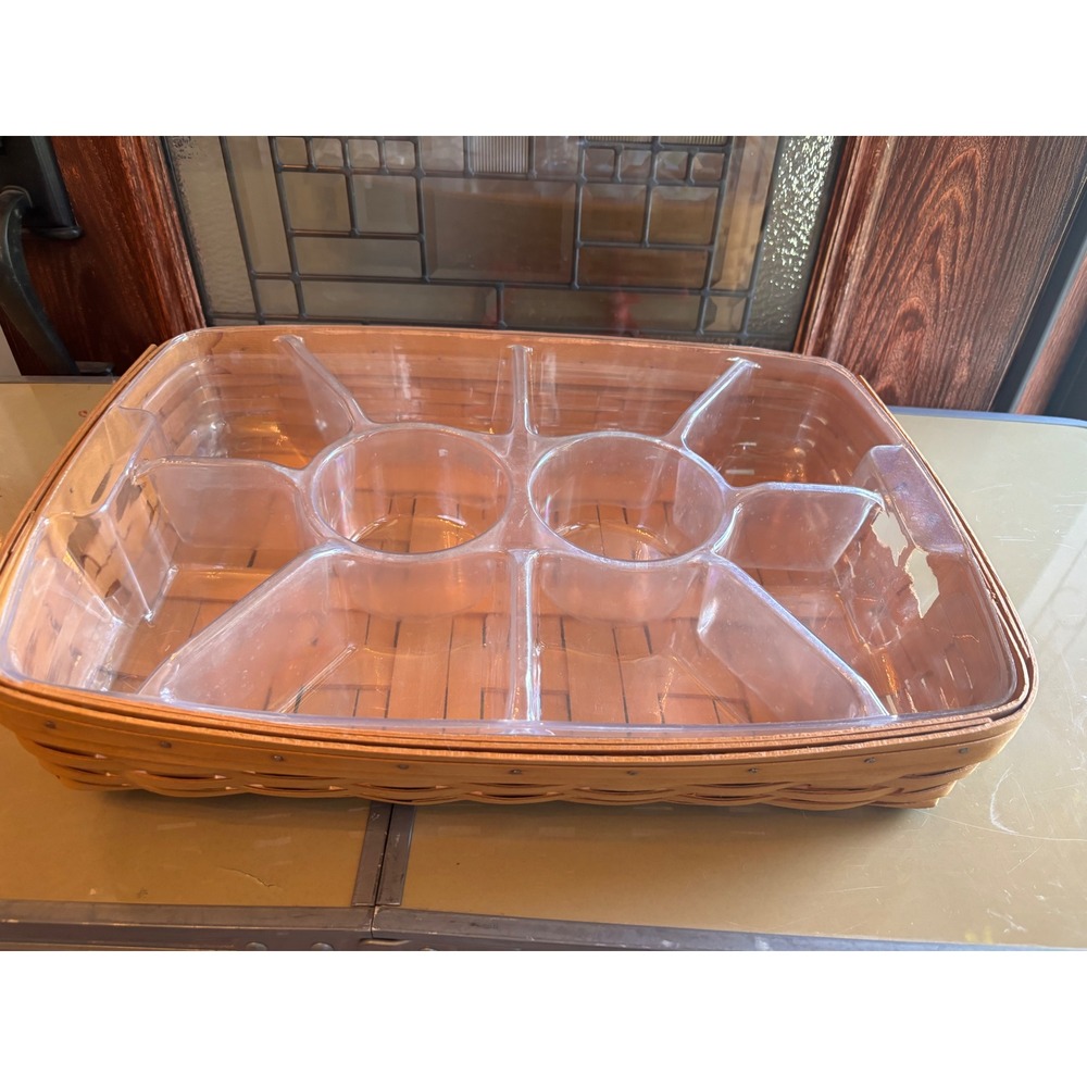 Longaberger 1998 Large Rectangular Basket with Divided Tray Insert and Protector